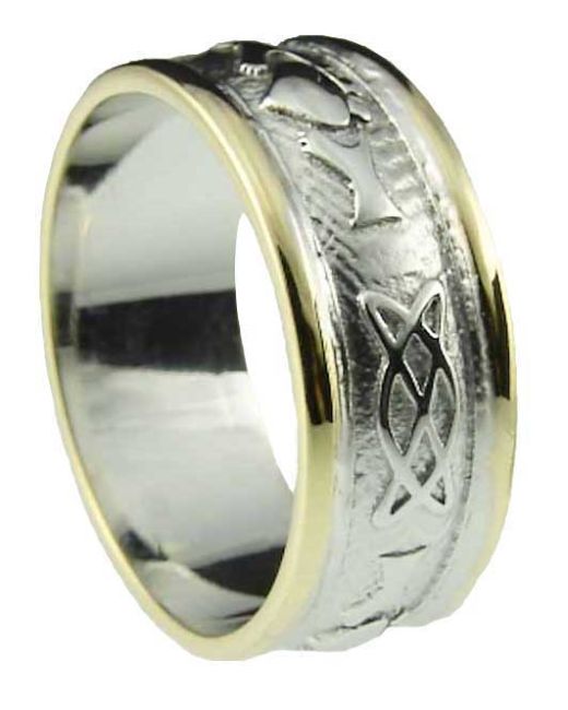 Mens 10K/14K/18K Two Tone Gold Celtic  Claddagh Wedding Ring